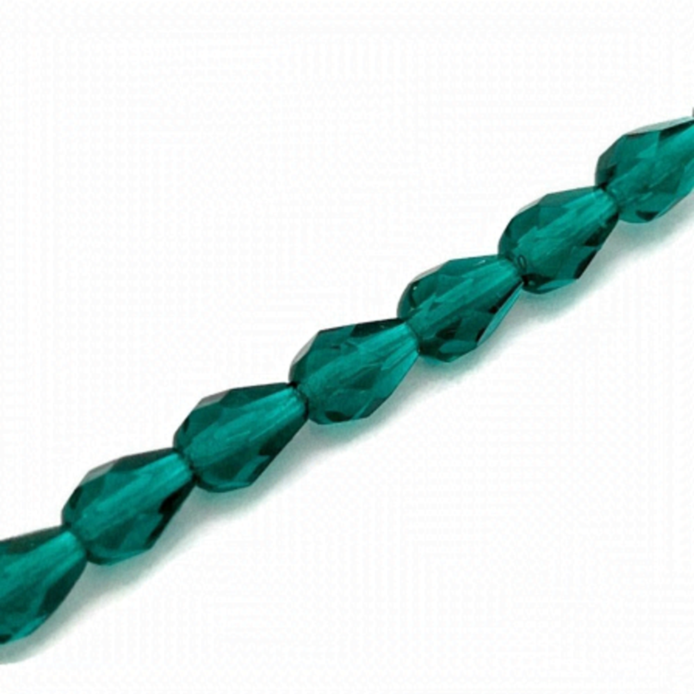 As Low As $2 Emerald Green Faceted Drop Czech Glass Beads 6.6mm x 4.5mm  (15)